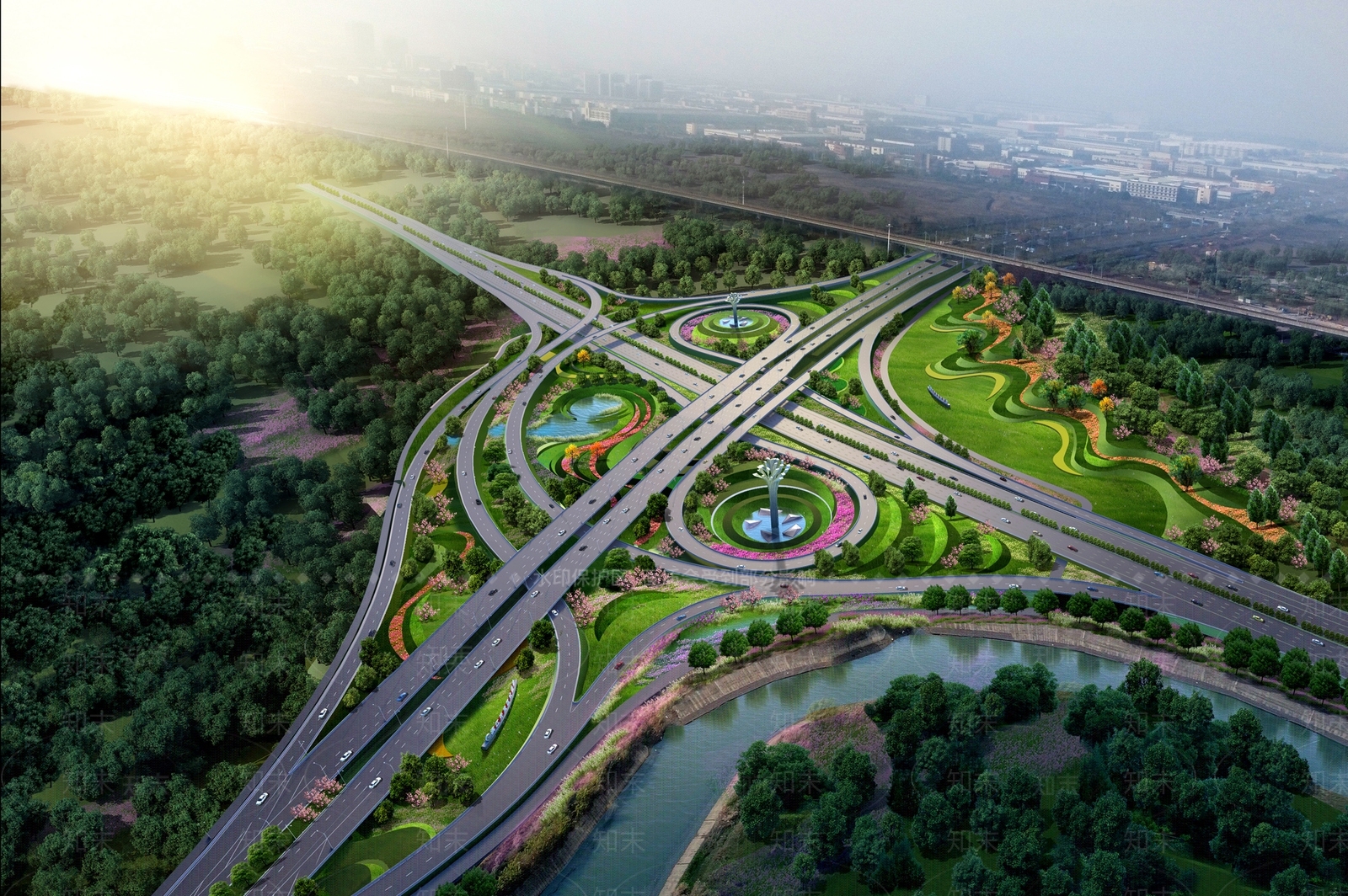 现代高架绿地道路景观SU模型下载【ID:1156667503】