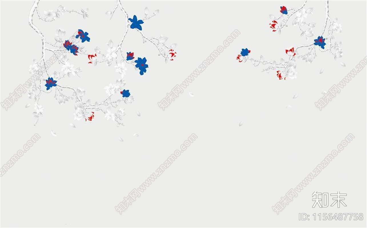 灰蓝色花鸟背景壁纸壁布贴图下载【ID:1156487758】