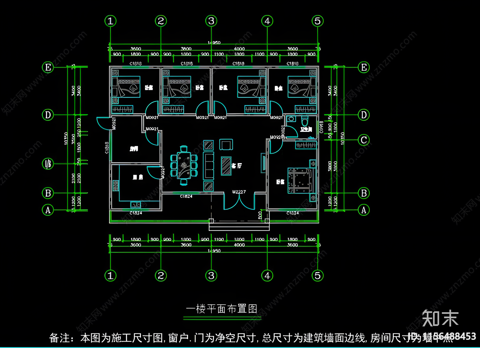 一层别墅建筑CAD施工图下载【ID:1156488453】