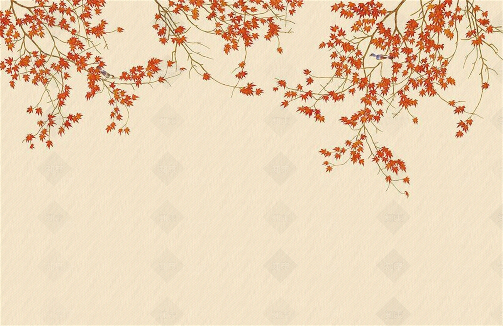 枫叶花鸟背景壁纸壁布贴图下载【ID:1156488883】