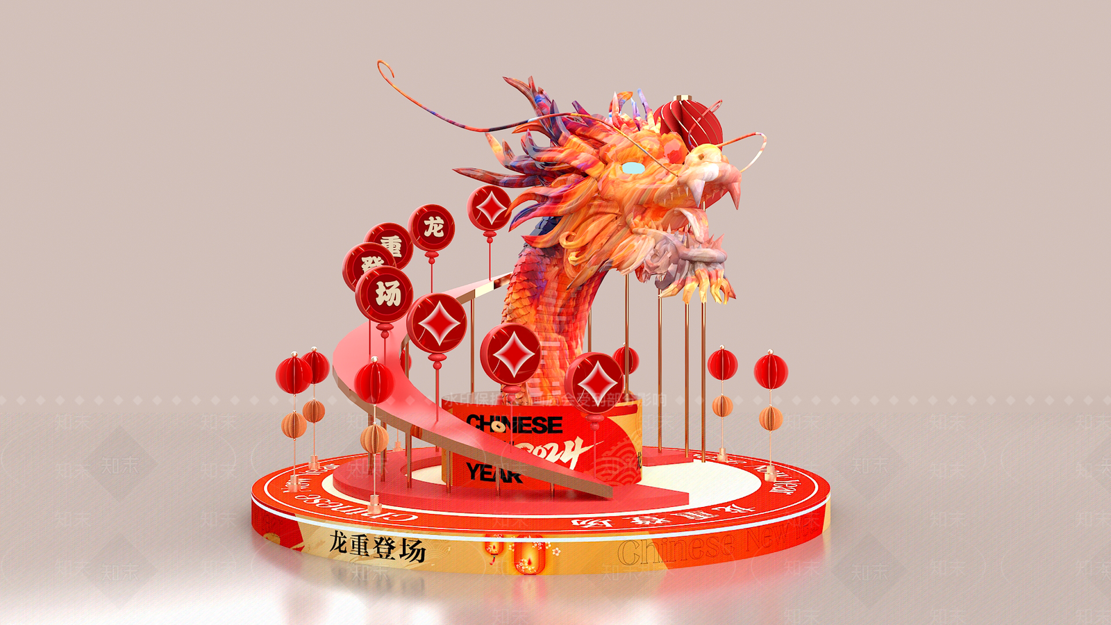 新中式新年美陈3D模型下载【ID:1156491321】