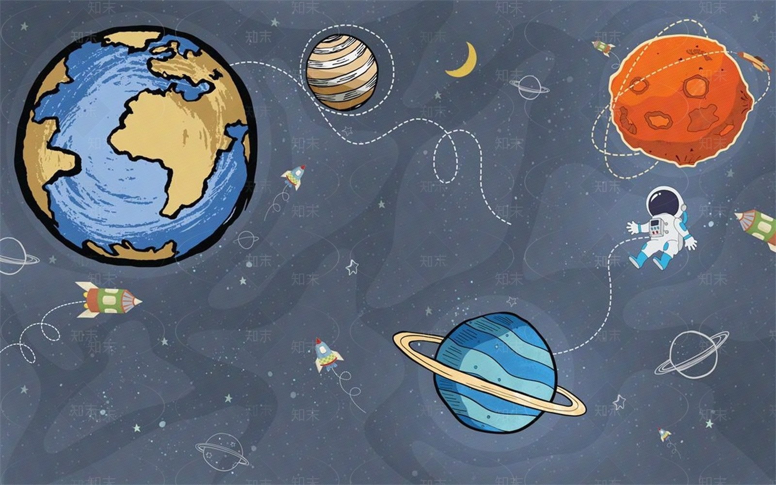 太空宇宙儿童房壁纸壁布贴图下载【ID:1156492911】