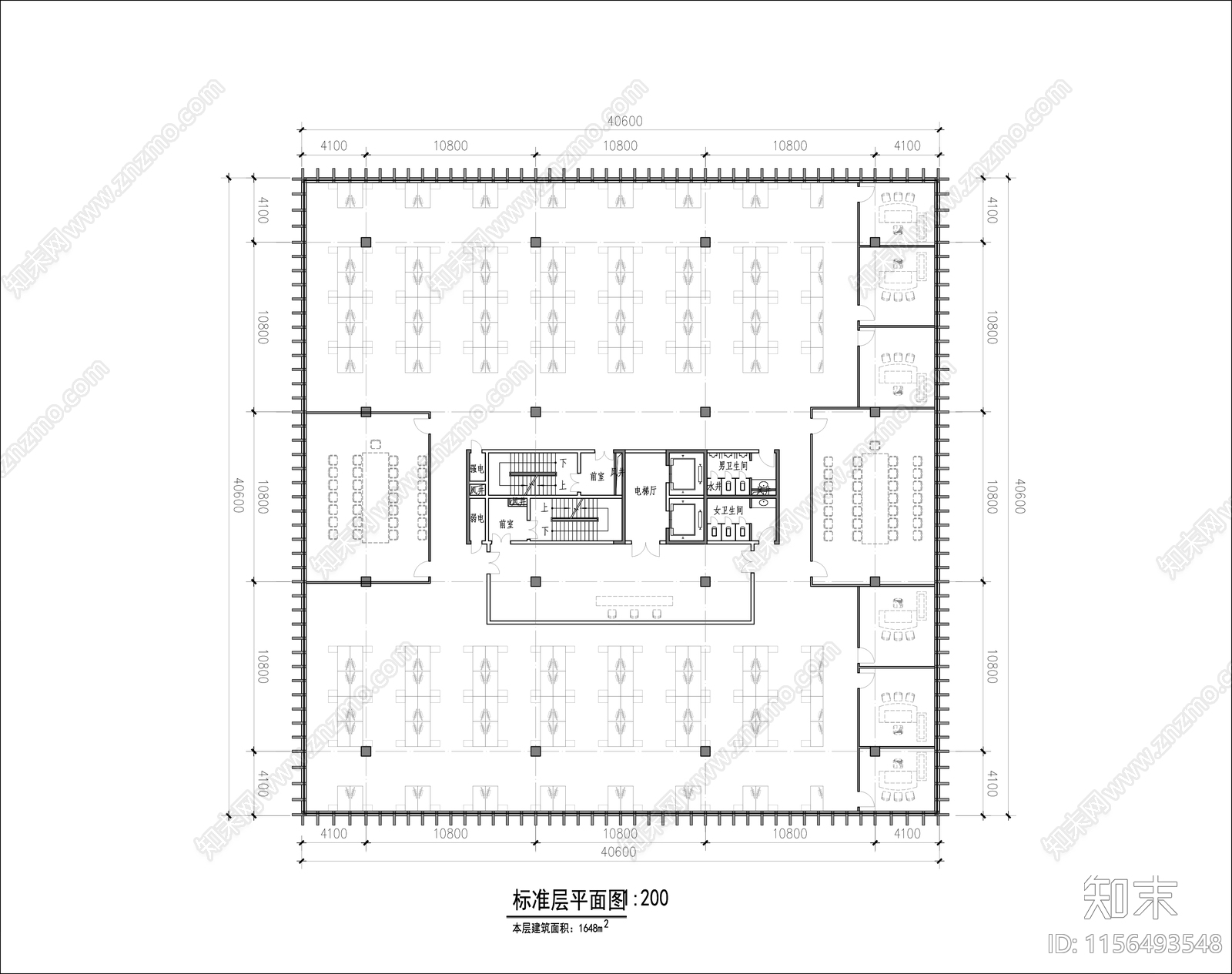 综合办公楼平面图cad施工图下载【ID:1156493548】