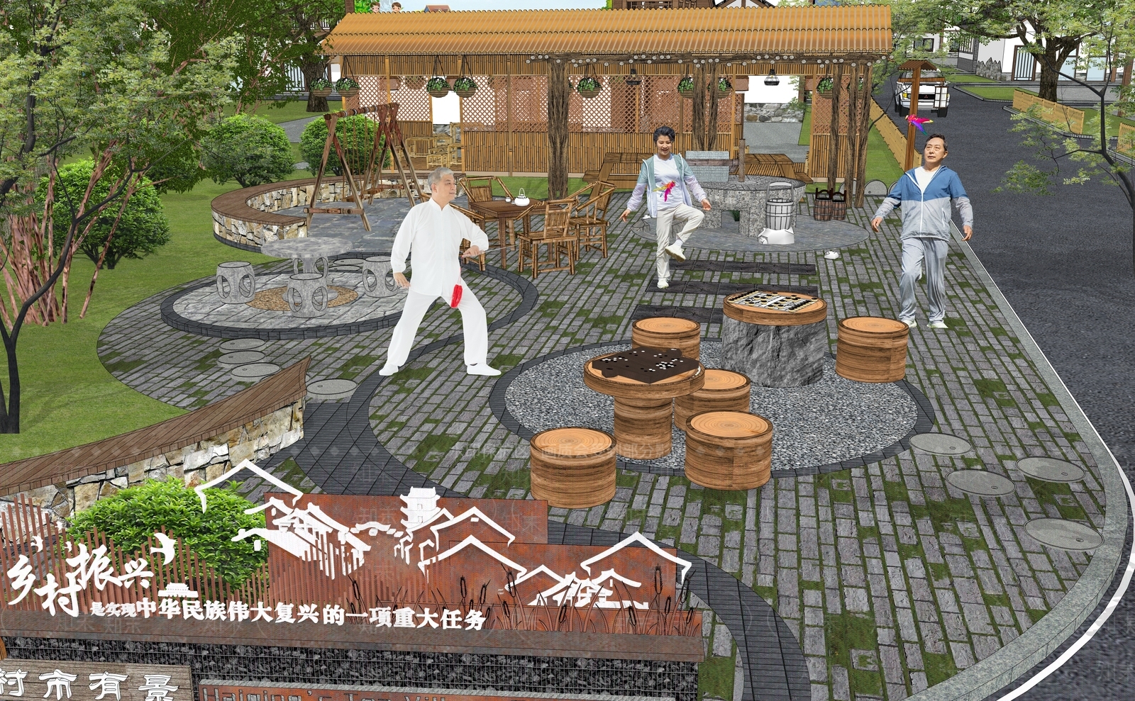 中式乡村公园景观SU模型下载【ID:1156494291】