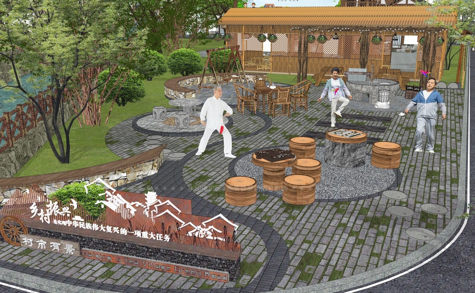 中式乡村公园景观SU模型下载【ID:1156494291】