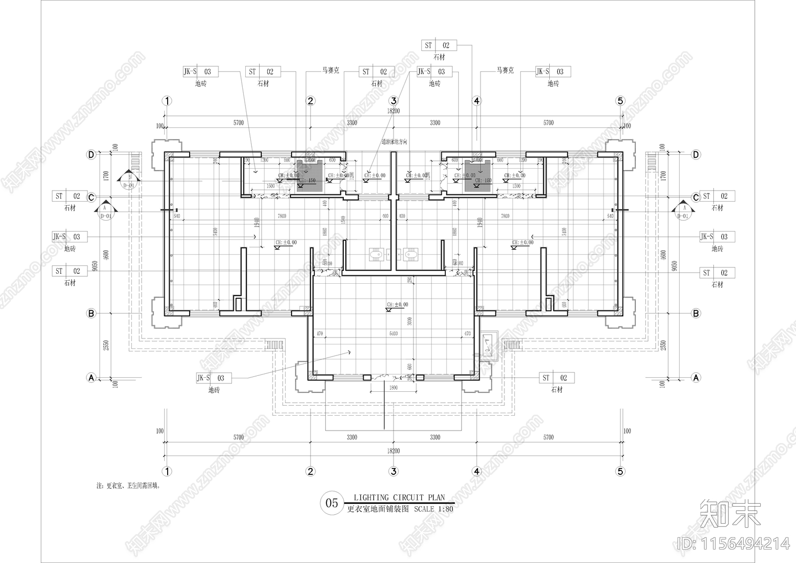 游泳池配套更衣施工图下载【ID:1156494214】