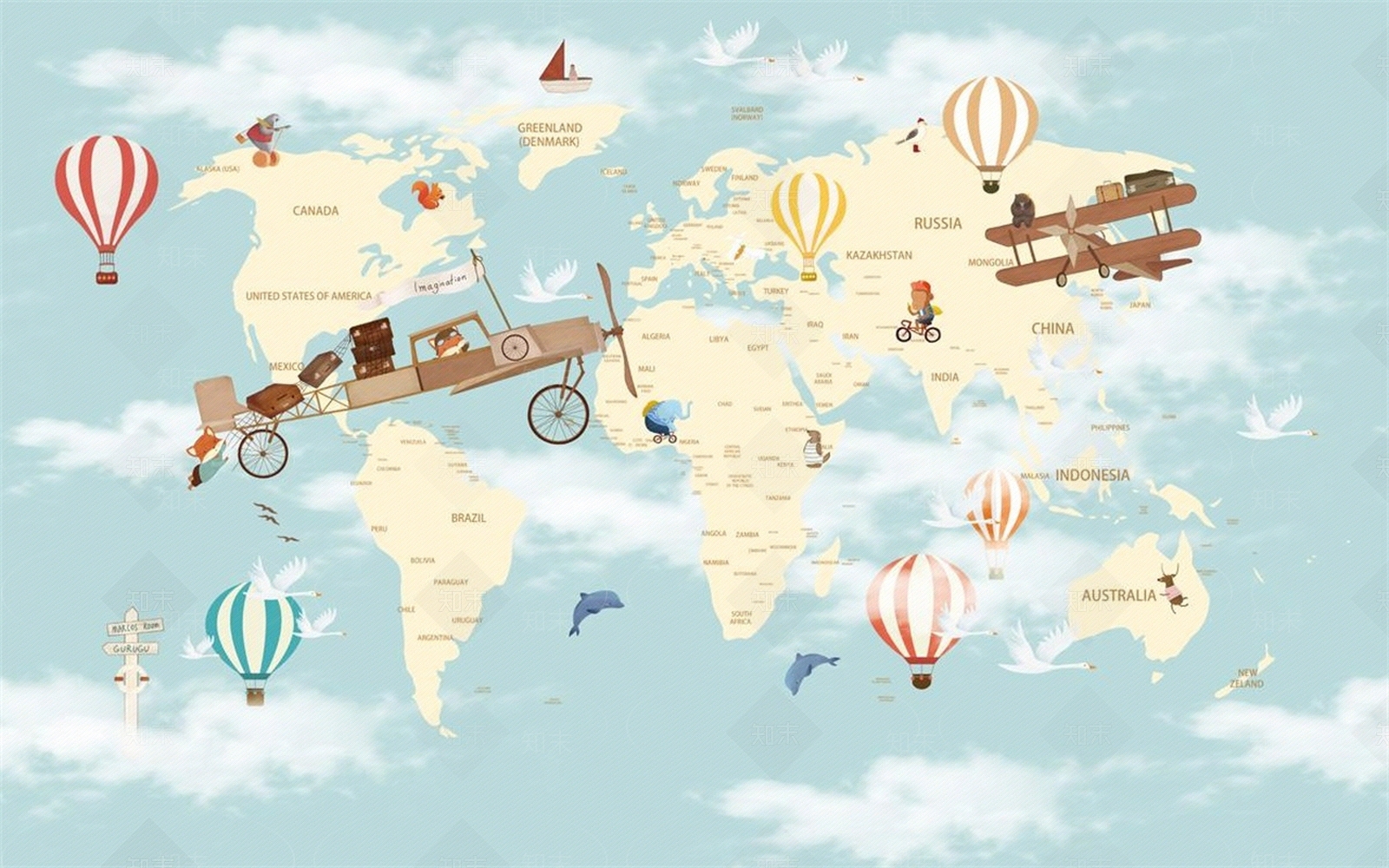 蓝色儿童房壁纸壁布贴图下载【ID:1156494925】