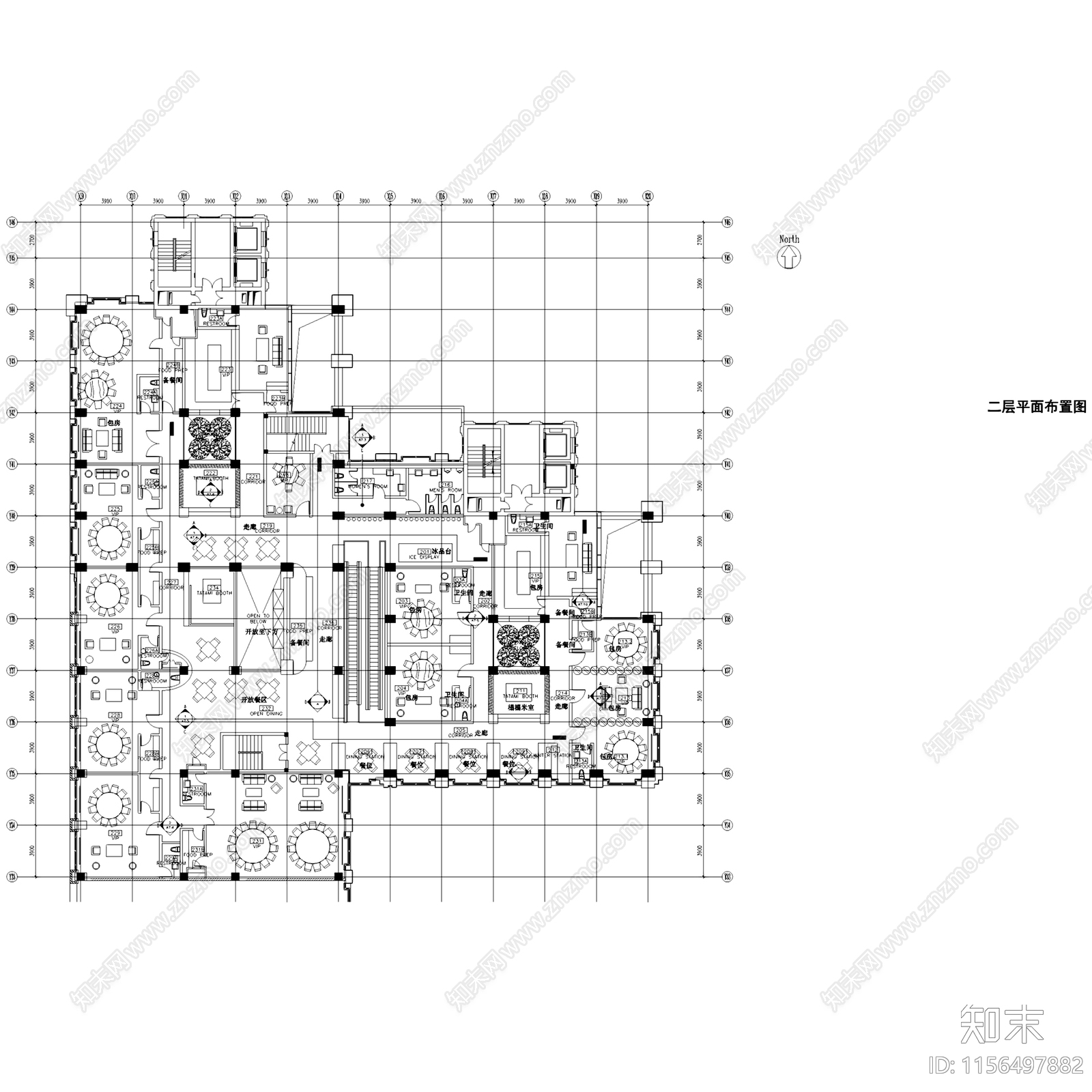 复古风俏江南新理念中餐厅室内工装cad施工图下载【ID:1156497882】