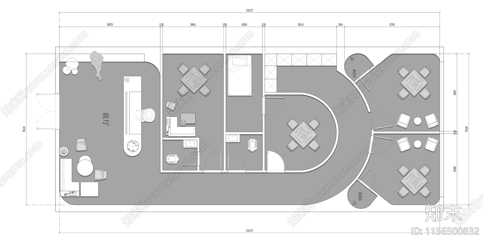 棋牌室麻将房平面cad施工图下载【ID:1156500832】