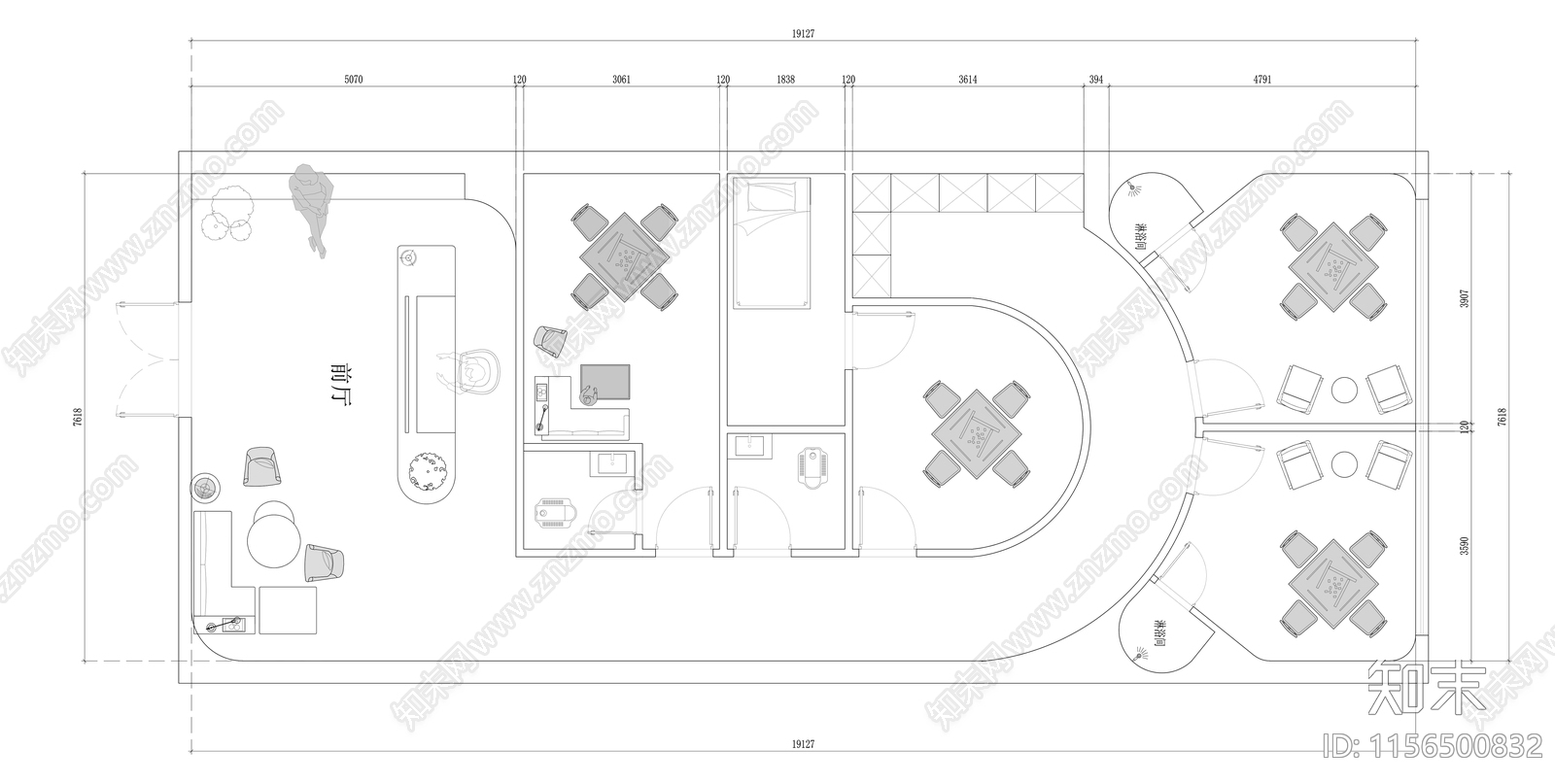 棋牌室麻将房平面cad施工图下载【ID:1156500832】
