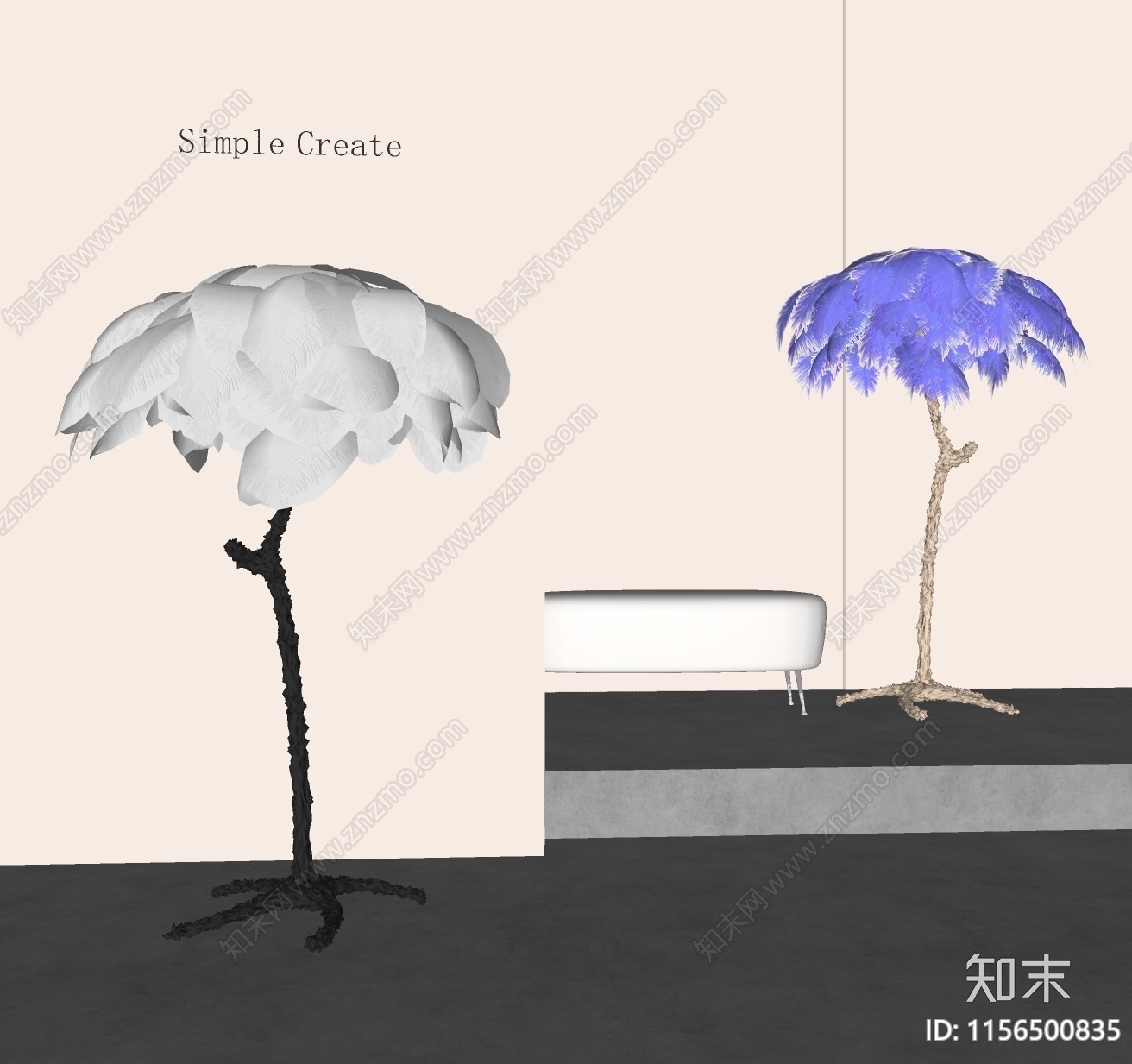 现代树形羽毛落地灯SU模型下载【ID:1156500835】