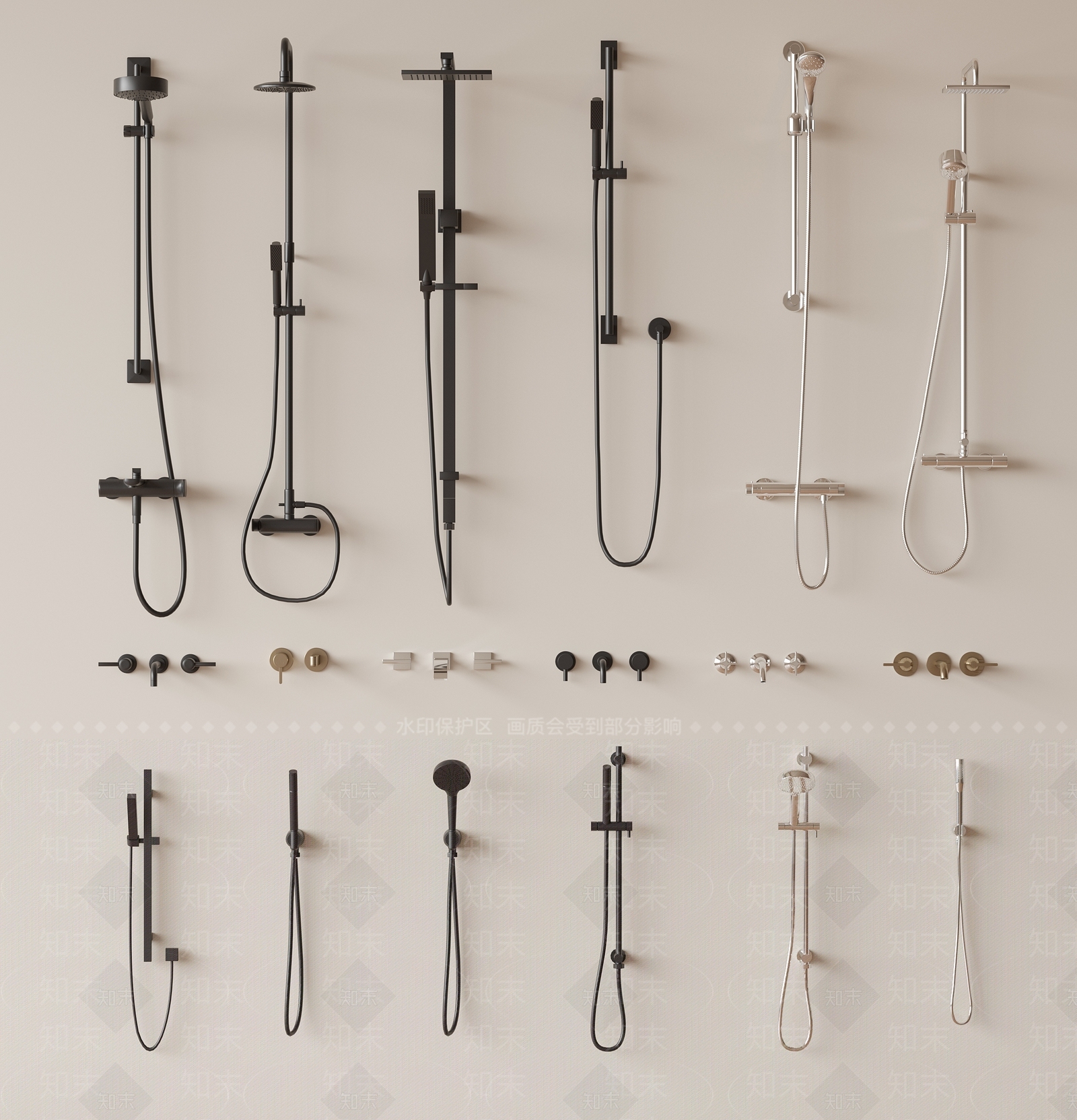 现代花洒淋浴组合3D模型下载【ID:1156501058】