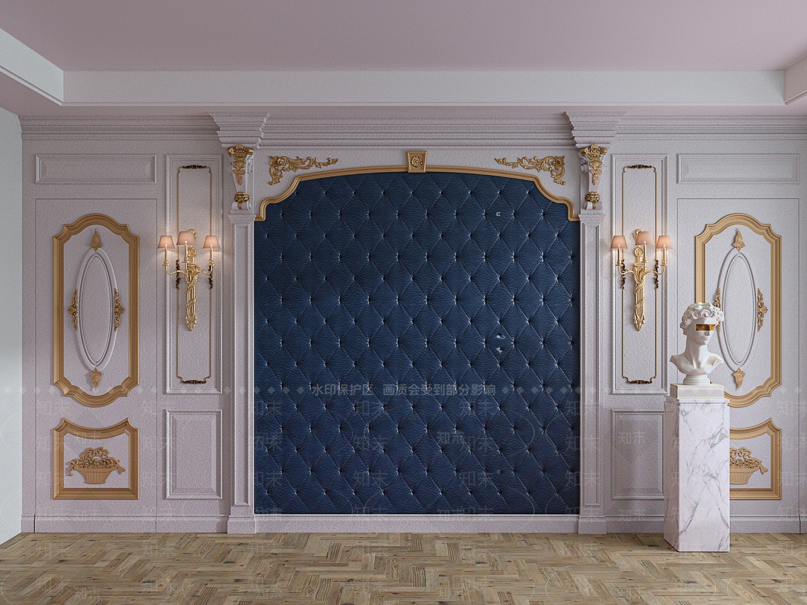 欧式雕花描金背景墙电视墙3D模型下载【ID:1156501115】