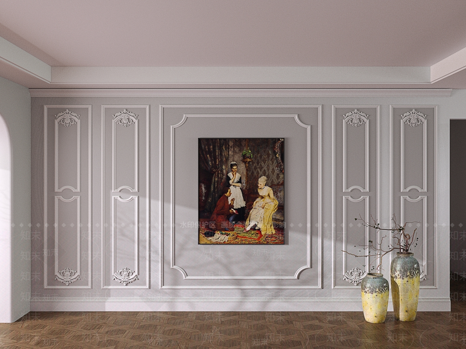 简欧雕花护墙板3D模型下载【ID:1156501707】