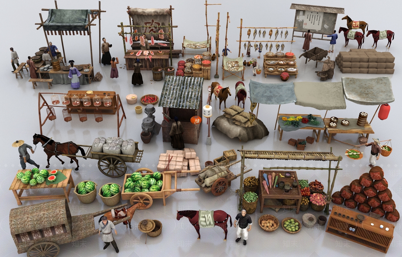 古代商业街小品3D模型下载【ID:1156514340】