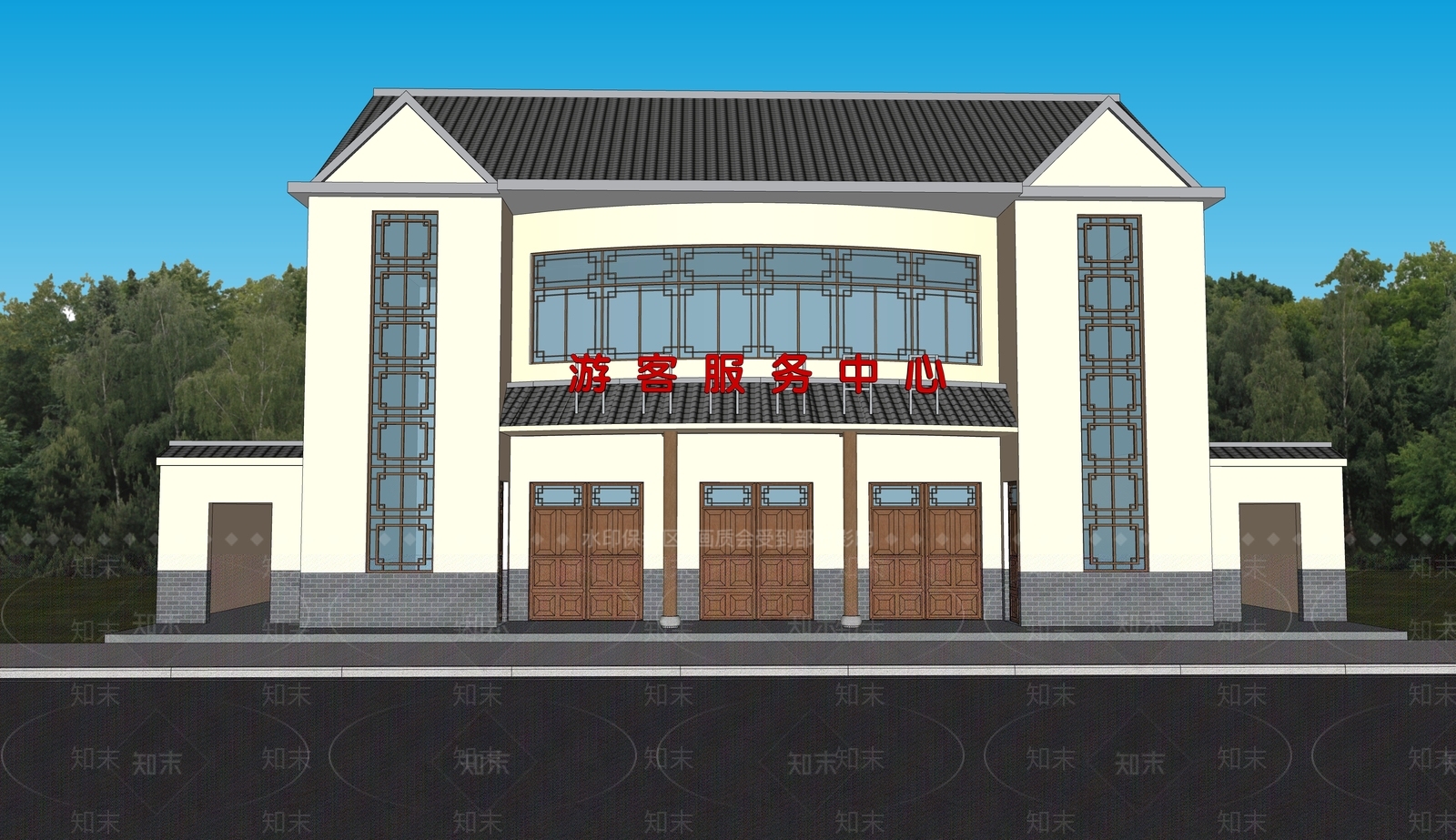 新中式乡村游客服务中心SU模型下载【ID:1156516881】
