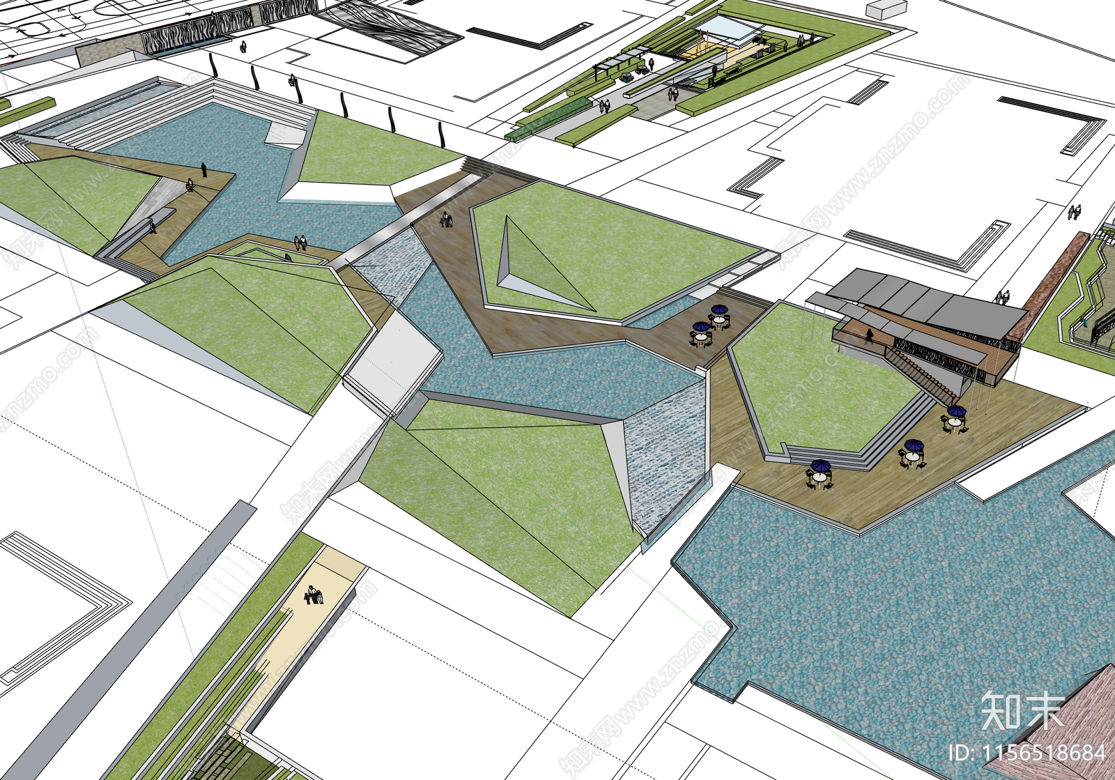 现代滨水公园SU模型下载【ID:1156518684】