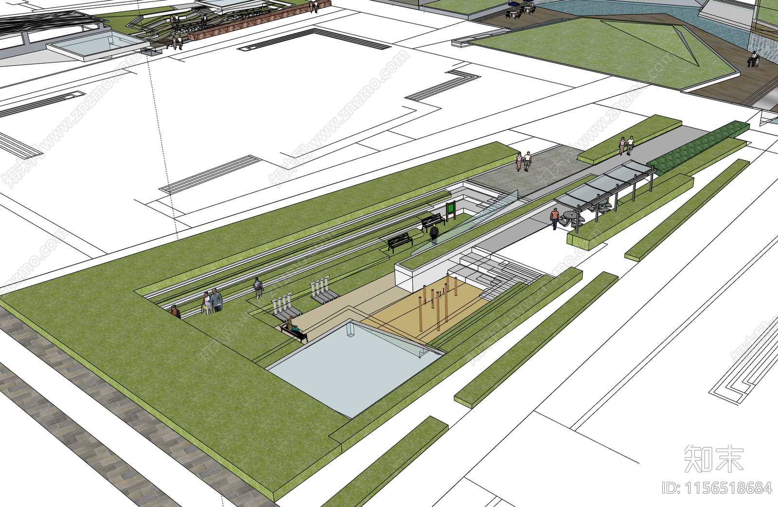 现代滨水公园SU模型下载【ID:1156518684】