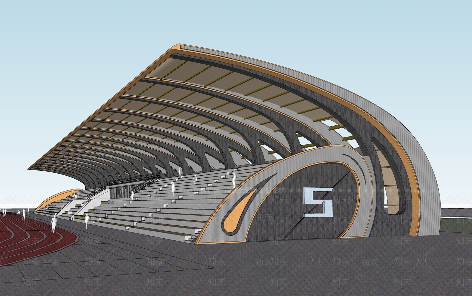 现代金属弧线学校看台SU模型下载【ID:1156523779】