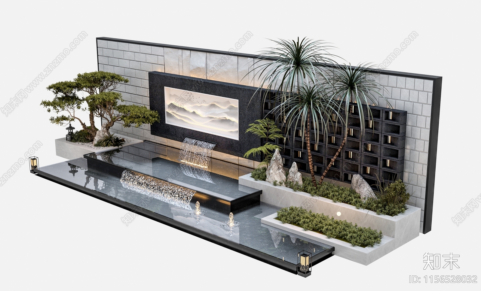 现代叠水景墙3D模型下载【ID:1156528032】