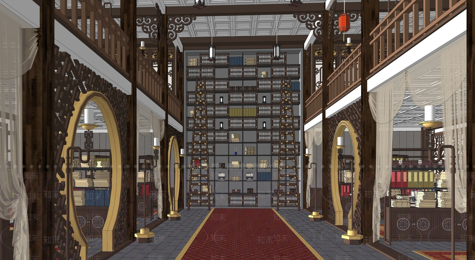 中式图书馆SU模型下载【ID:1156528304】