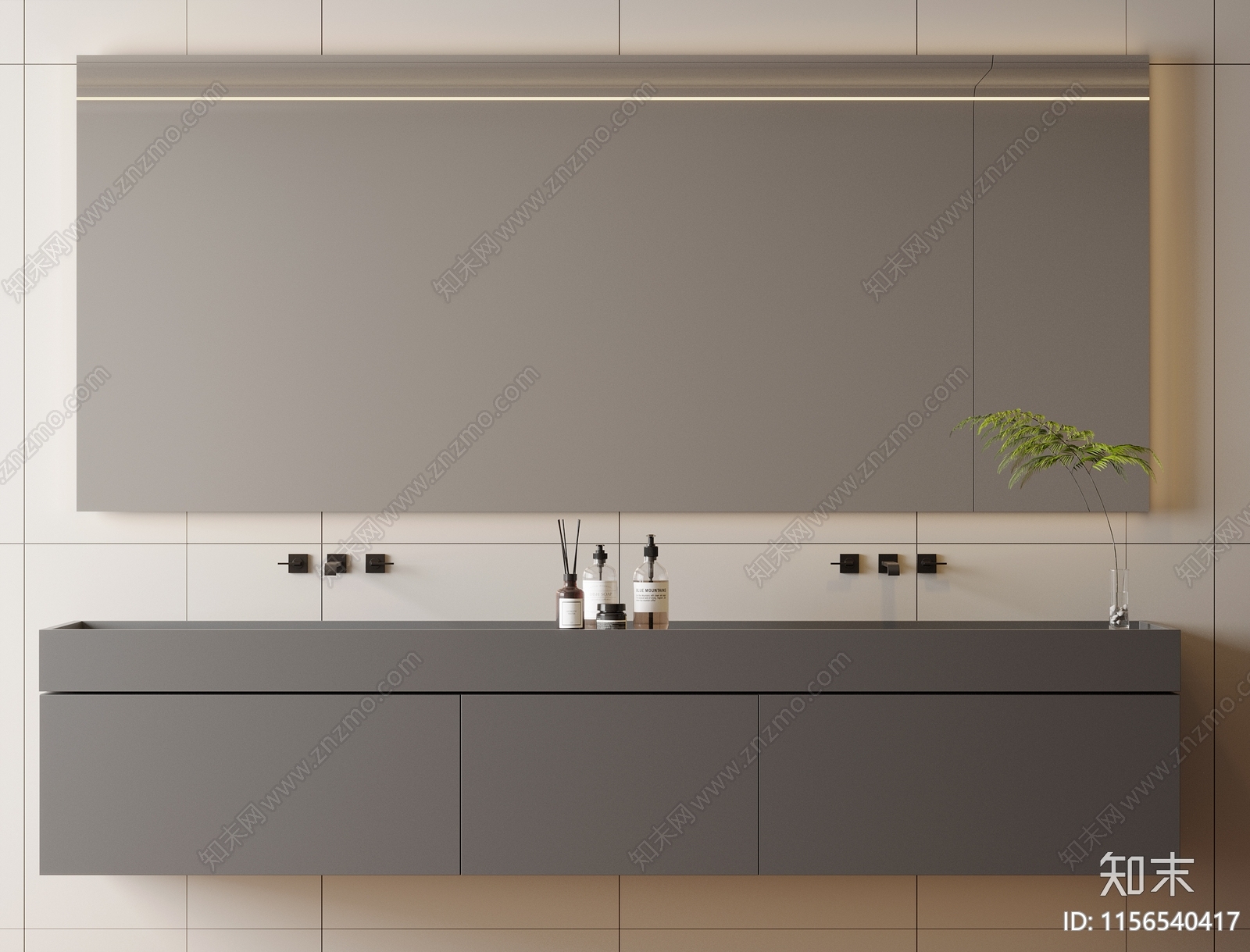 现代双人洗手台SU模型下载【ID:1156540417】