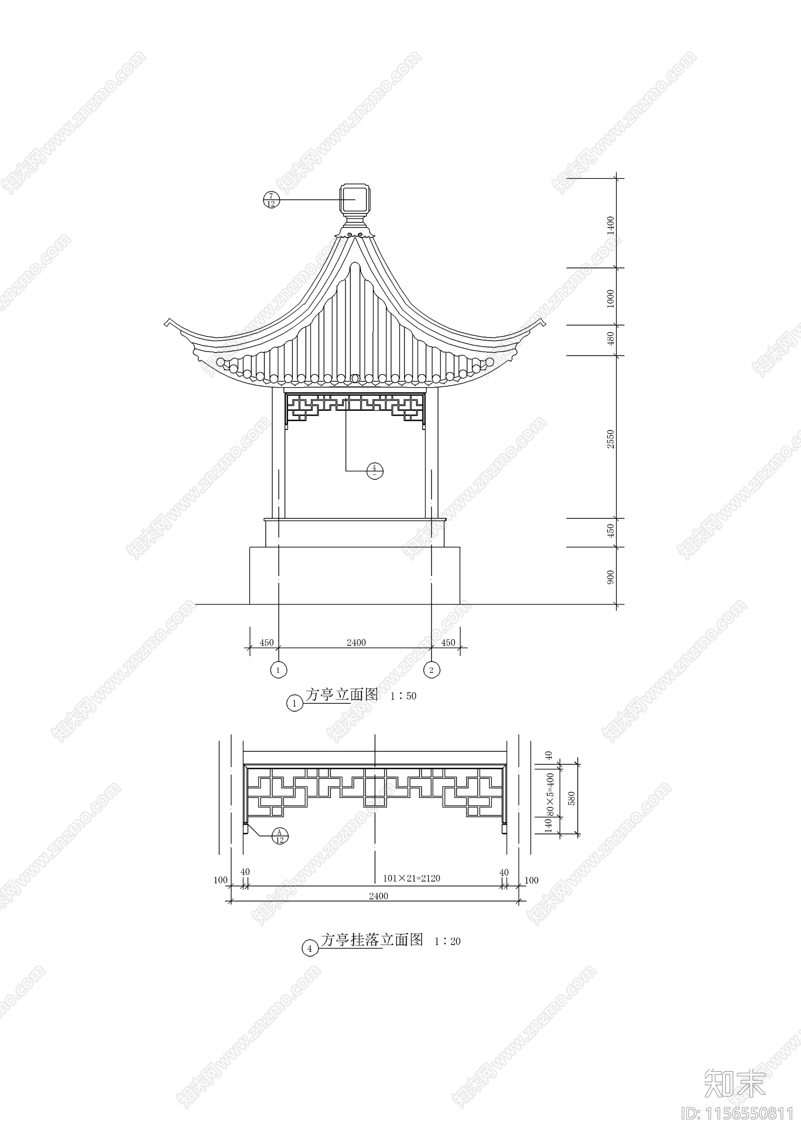 中式仿古亭子建筑cad施工图下载【ID:1156550811】