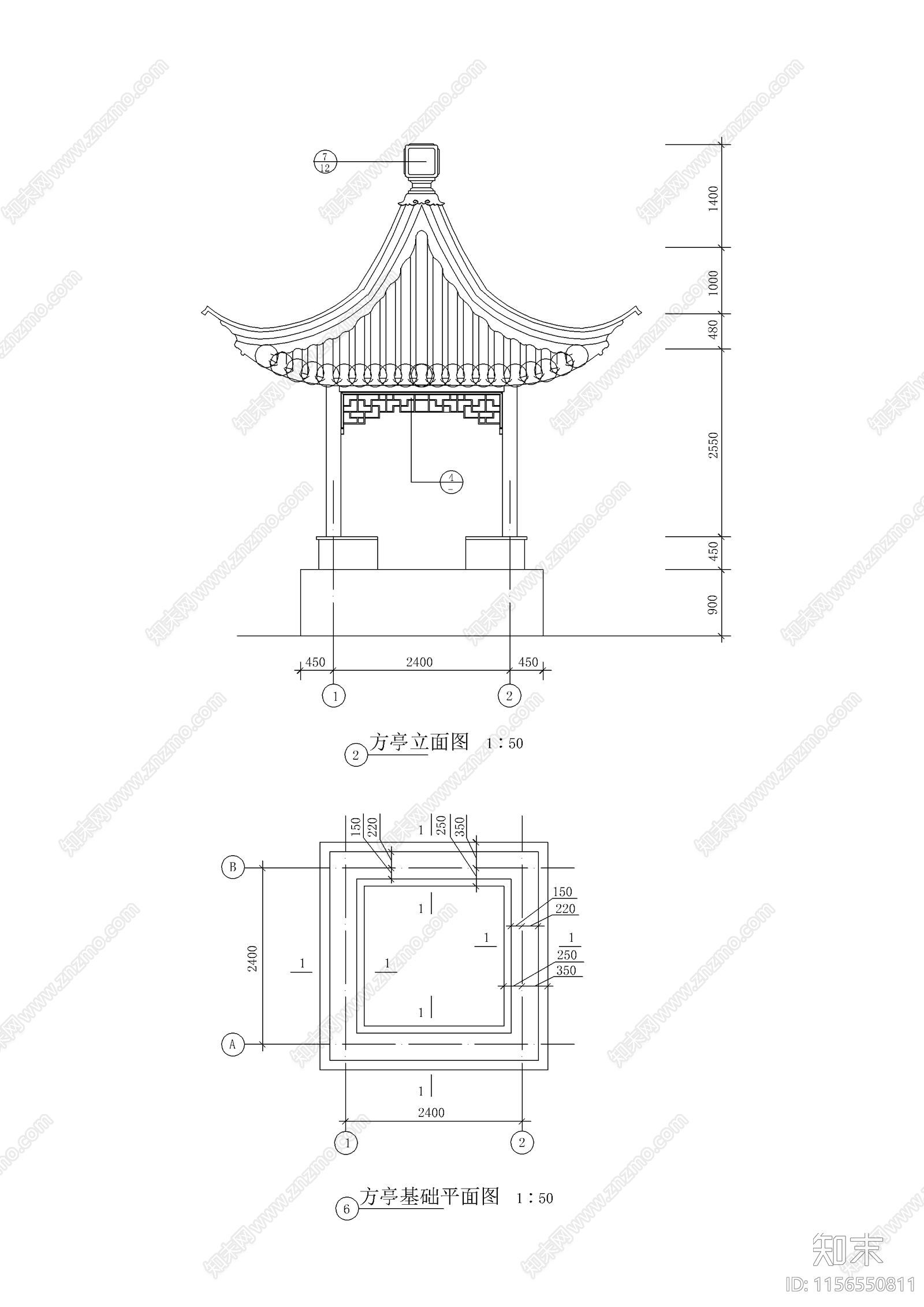 中式仿古亭子建筑cad施工图下载【ID:1156550811】