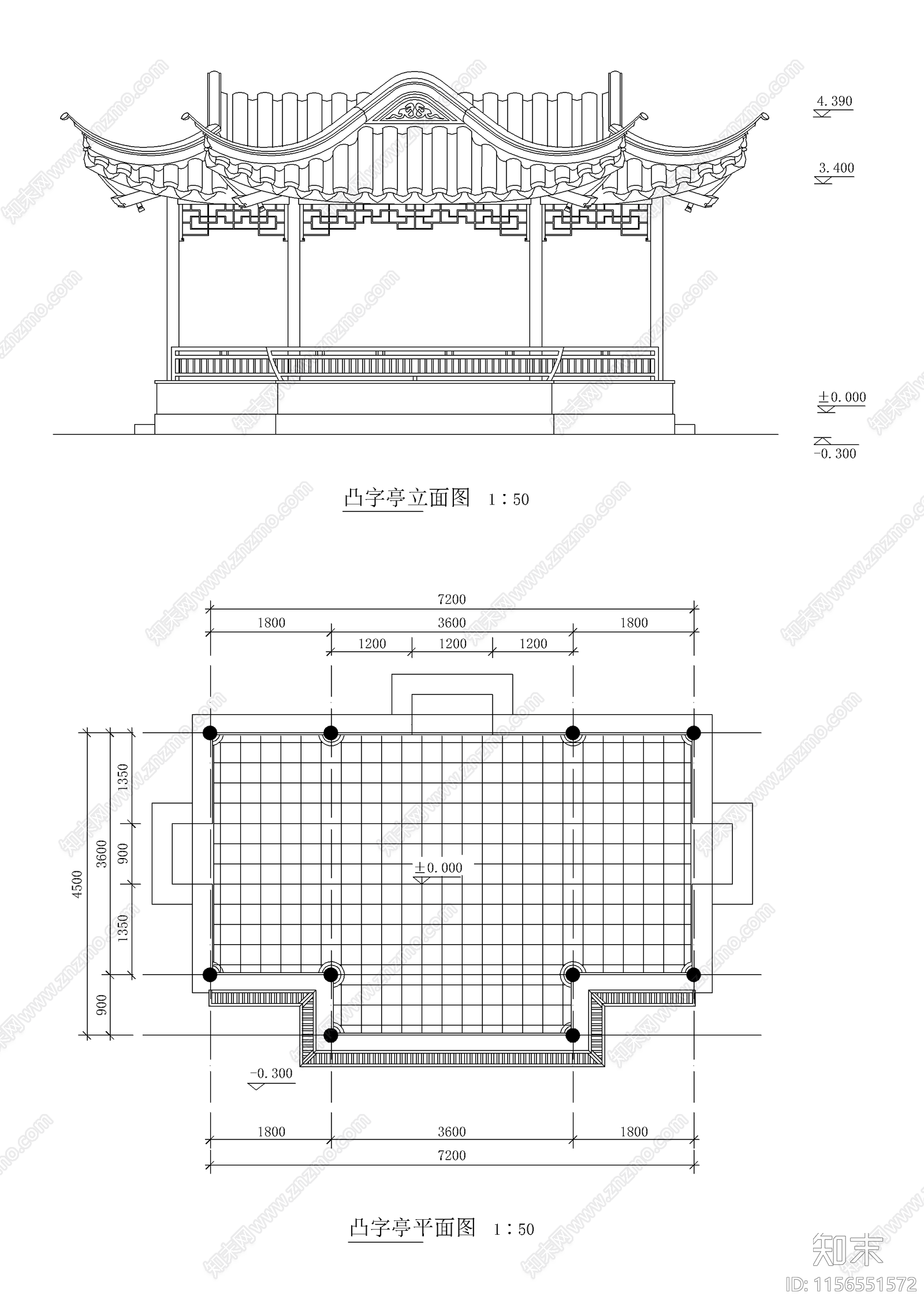 中式景观复古亭子cad施工图下载【ID:1156551572】