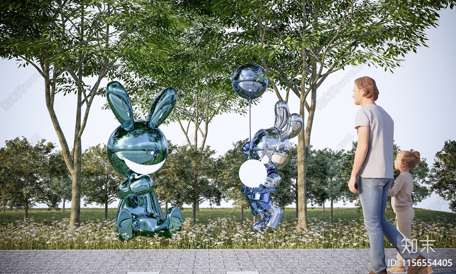 现代兔子雕塑SU模型下载【ID:1156554405】