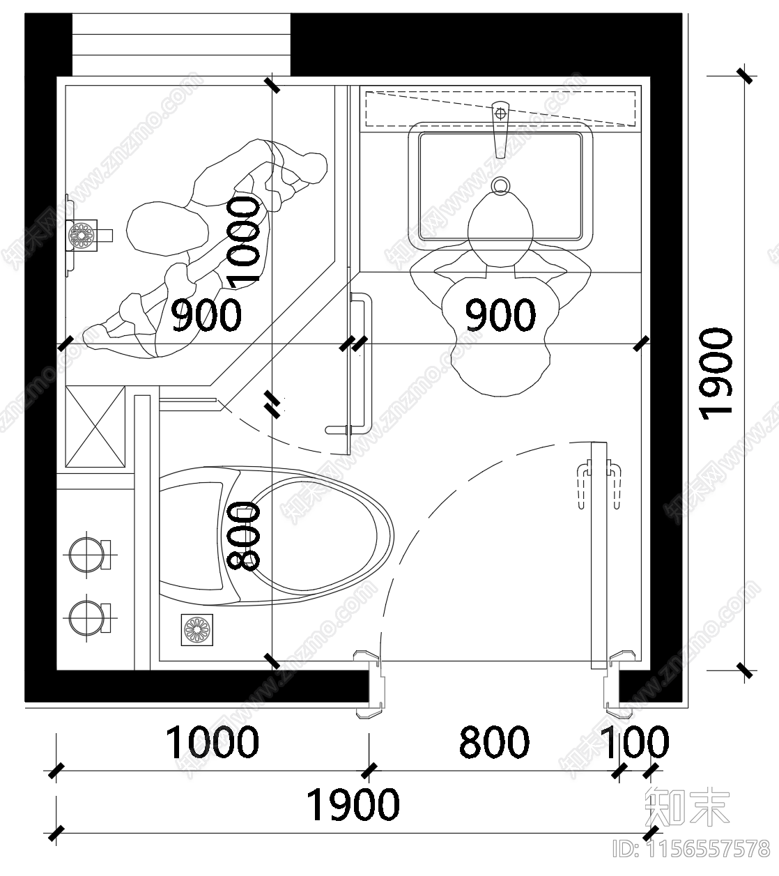 不同尺寸卫生间布局cad施工图下载【ID:1156557578】