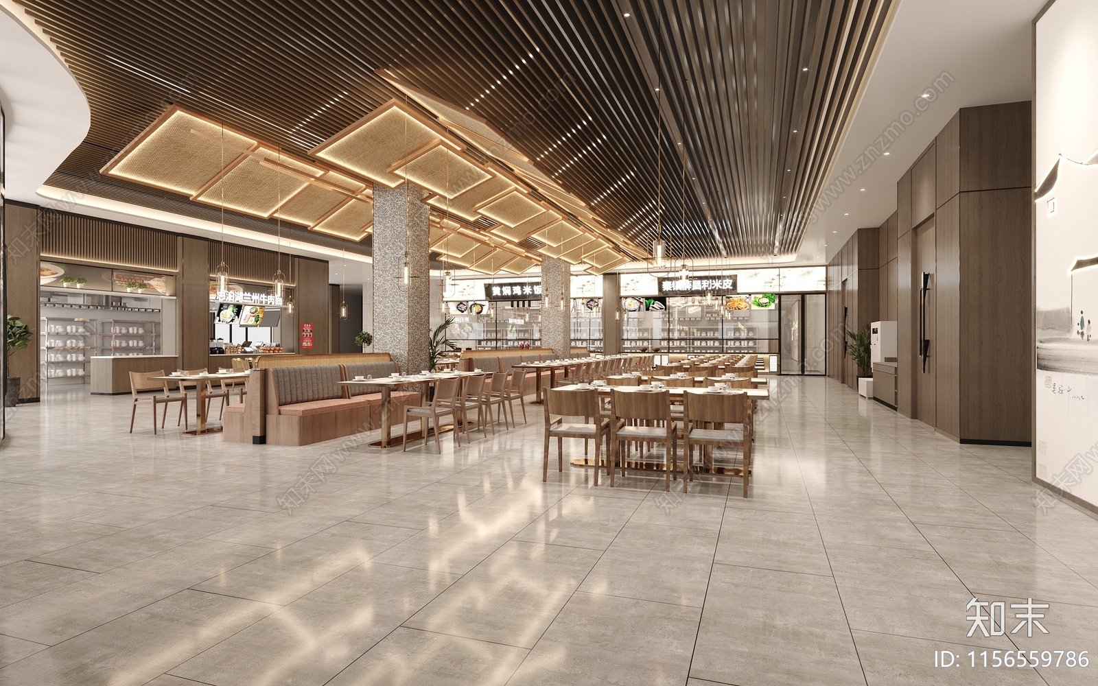 新中式学校食堂3D模型下载【ID:1156559786】