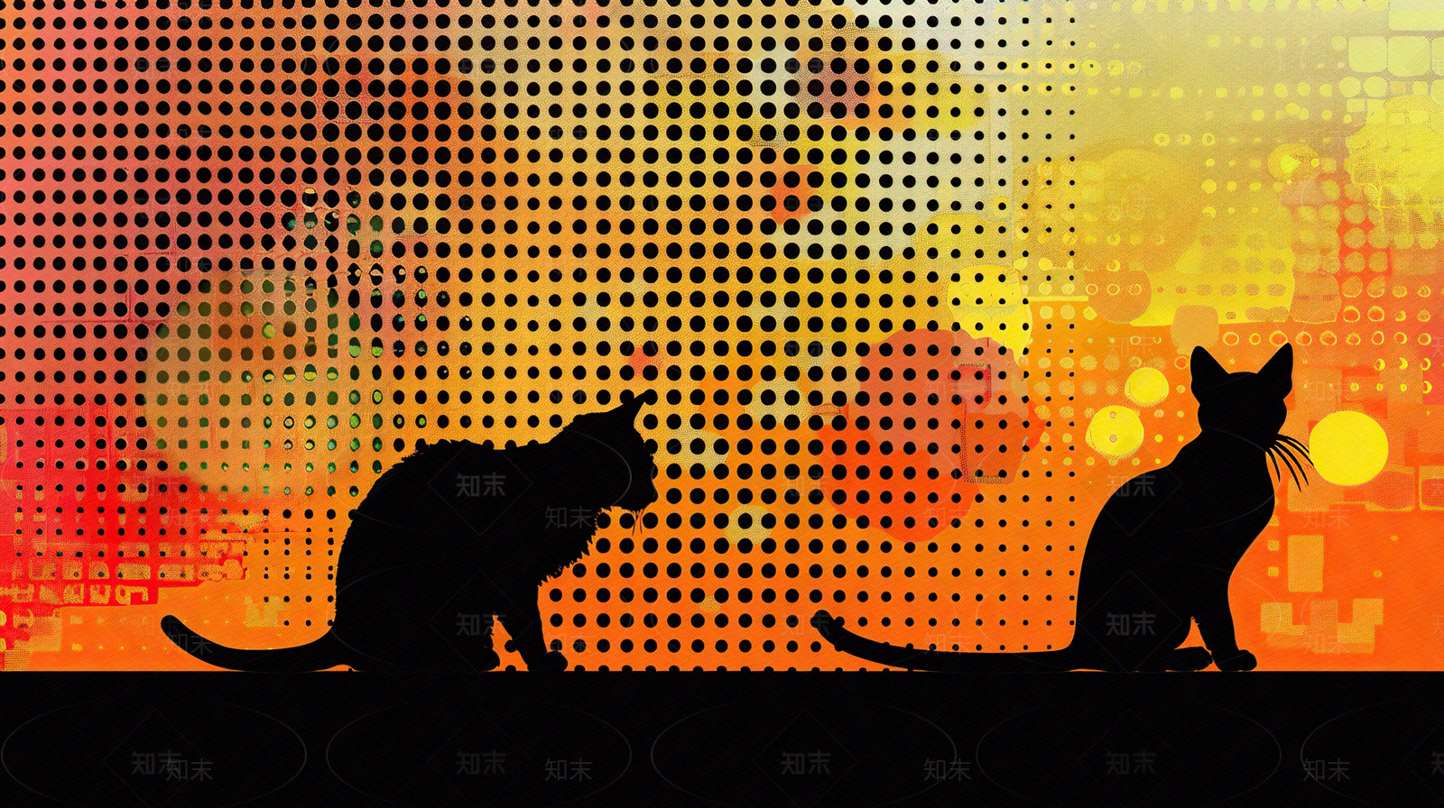猫咪舞台背景装饰画贴图下载【ID:1156567950】