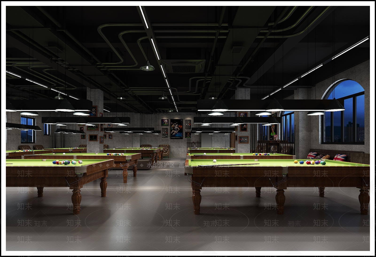 工业风台球室3D模型下载【ID:1156566531】