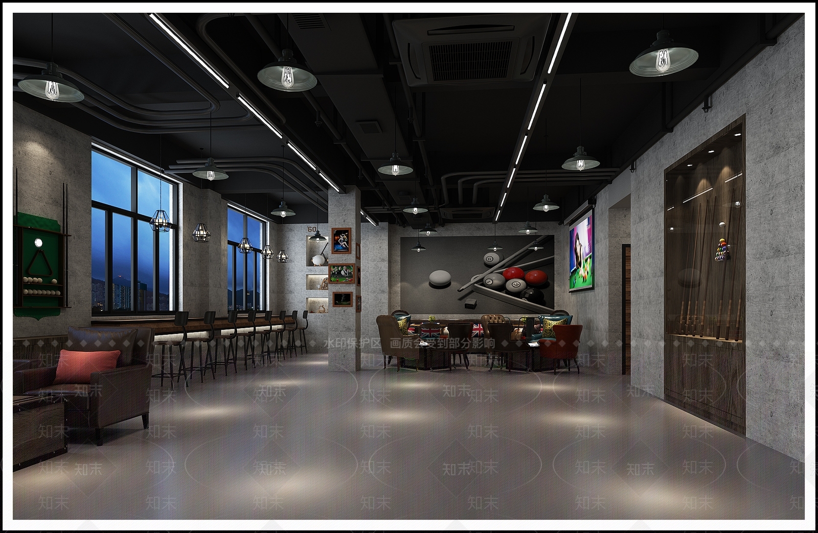 工业风台球室3D模型下载【ID:1156566531】