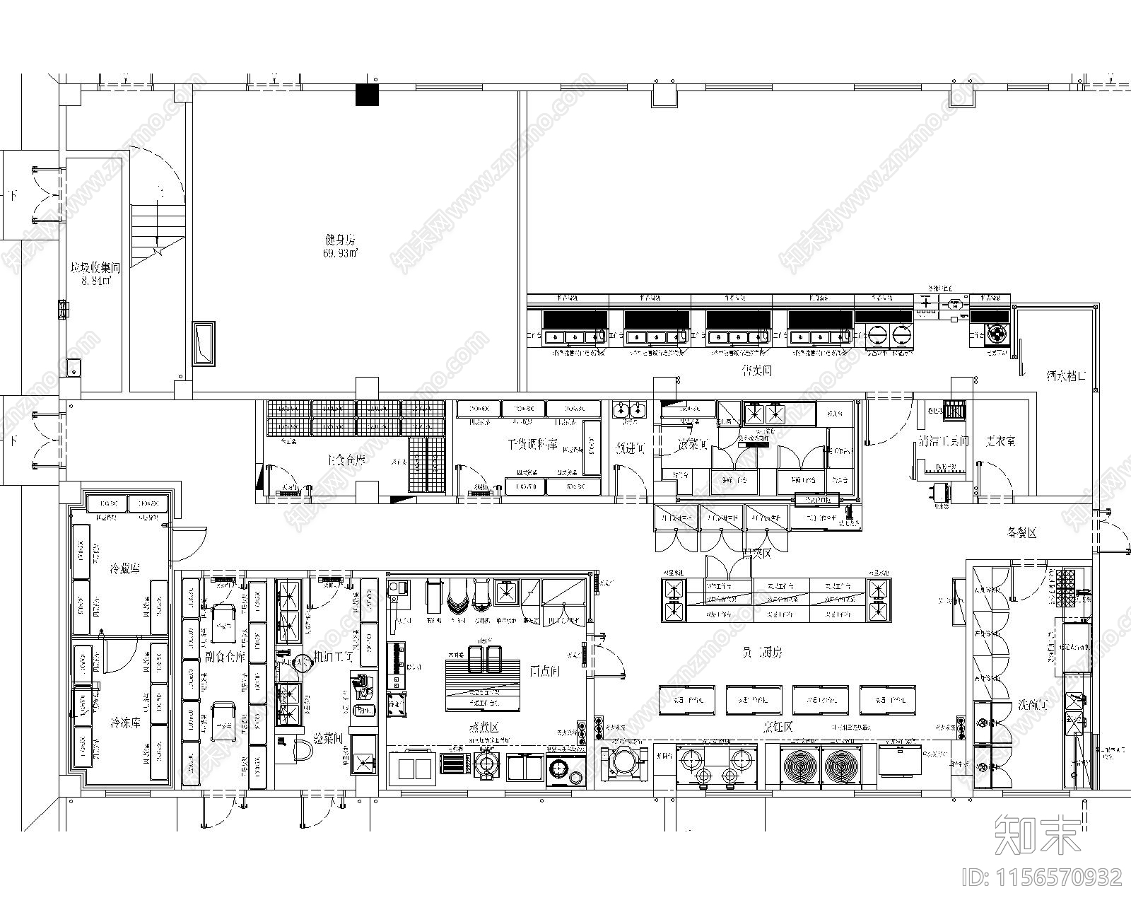 餐厅厨房专用平面图块施工图下载【ID:1156570932】