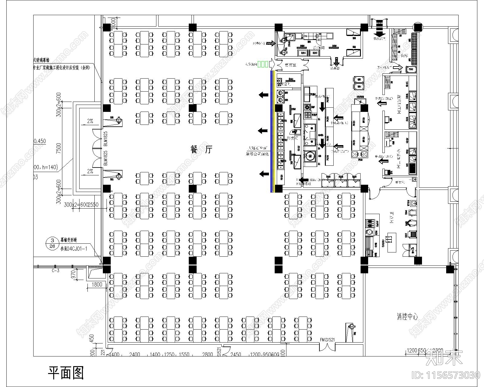 餐厅食堂平面图施工图下载【ID:1156573030】