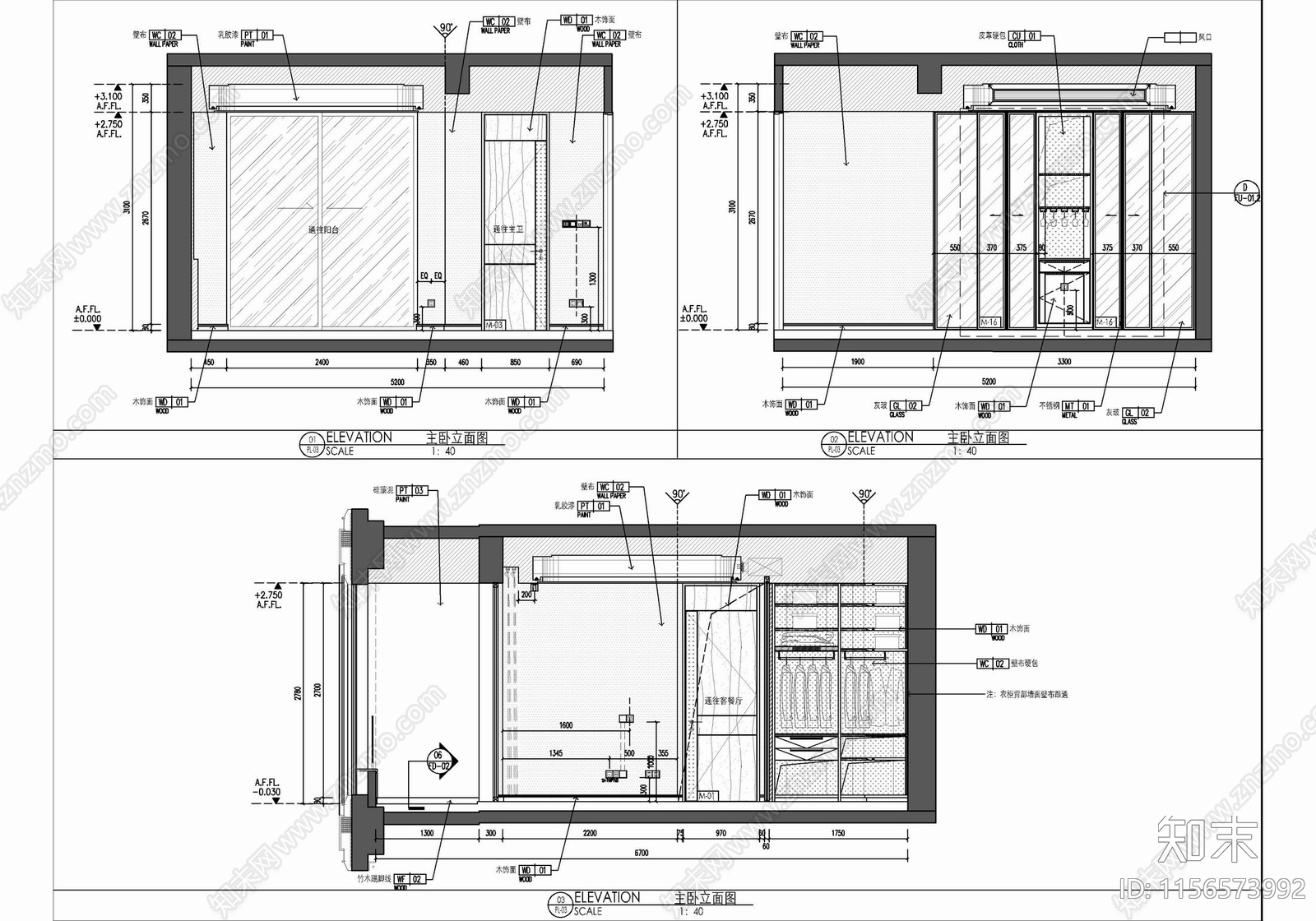 95㎡两居室家装样板房室cad施工图下载【ID:1156573992】