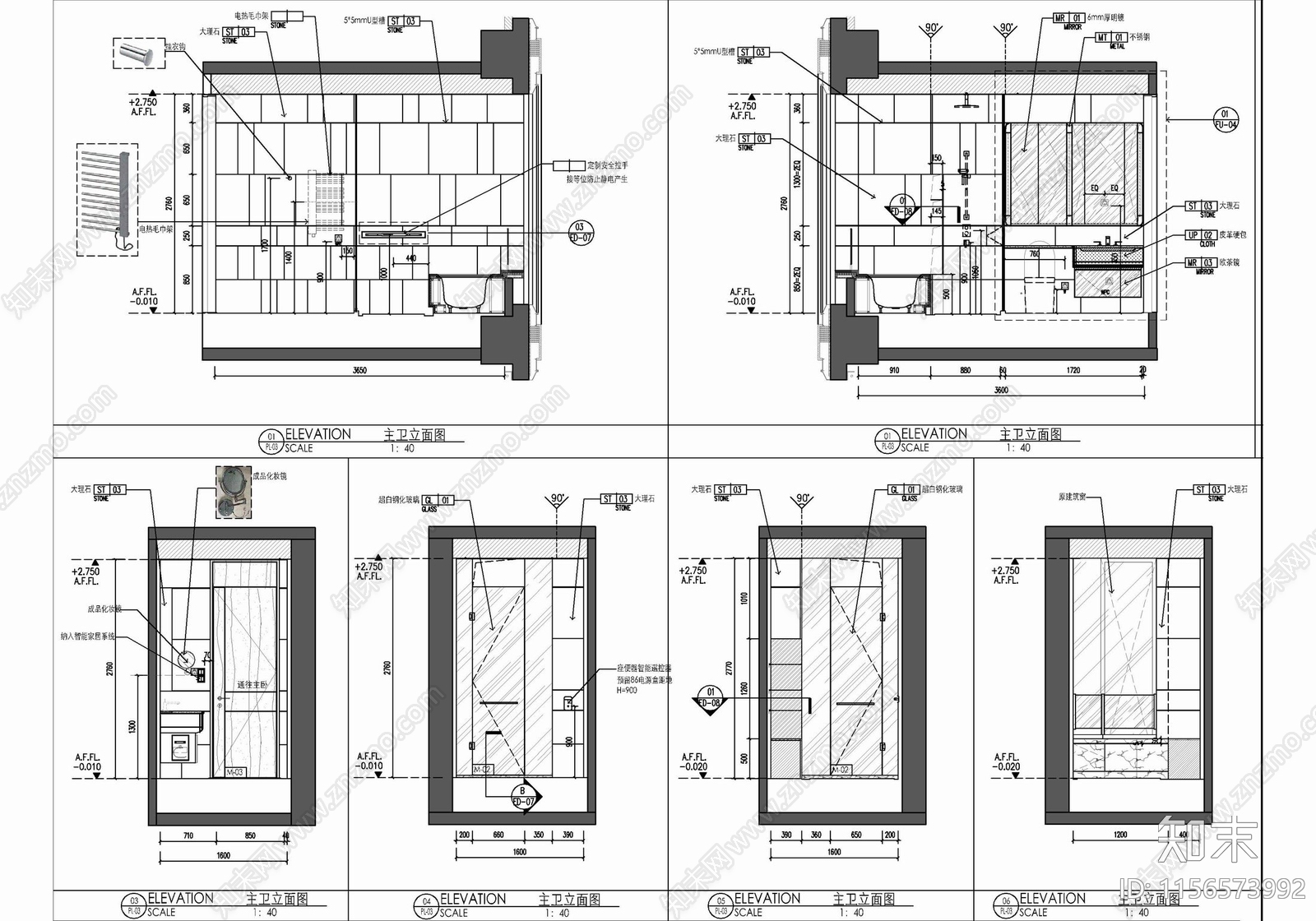 95㎡两居室家装样板房室cad施工图下载【ID:1156573992】