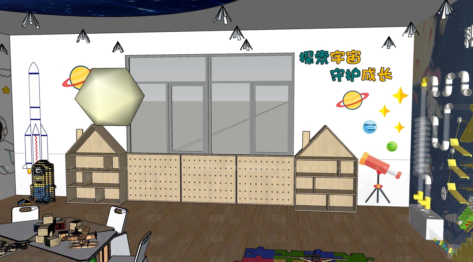 现代幼儿园建构室SU模型下载【ID:1156576171】