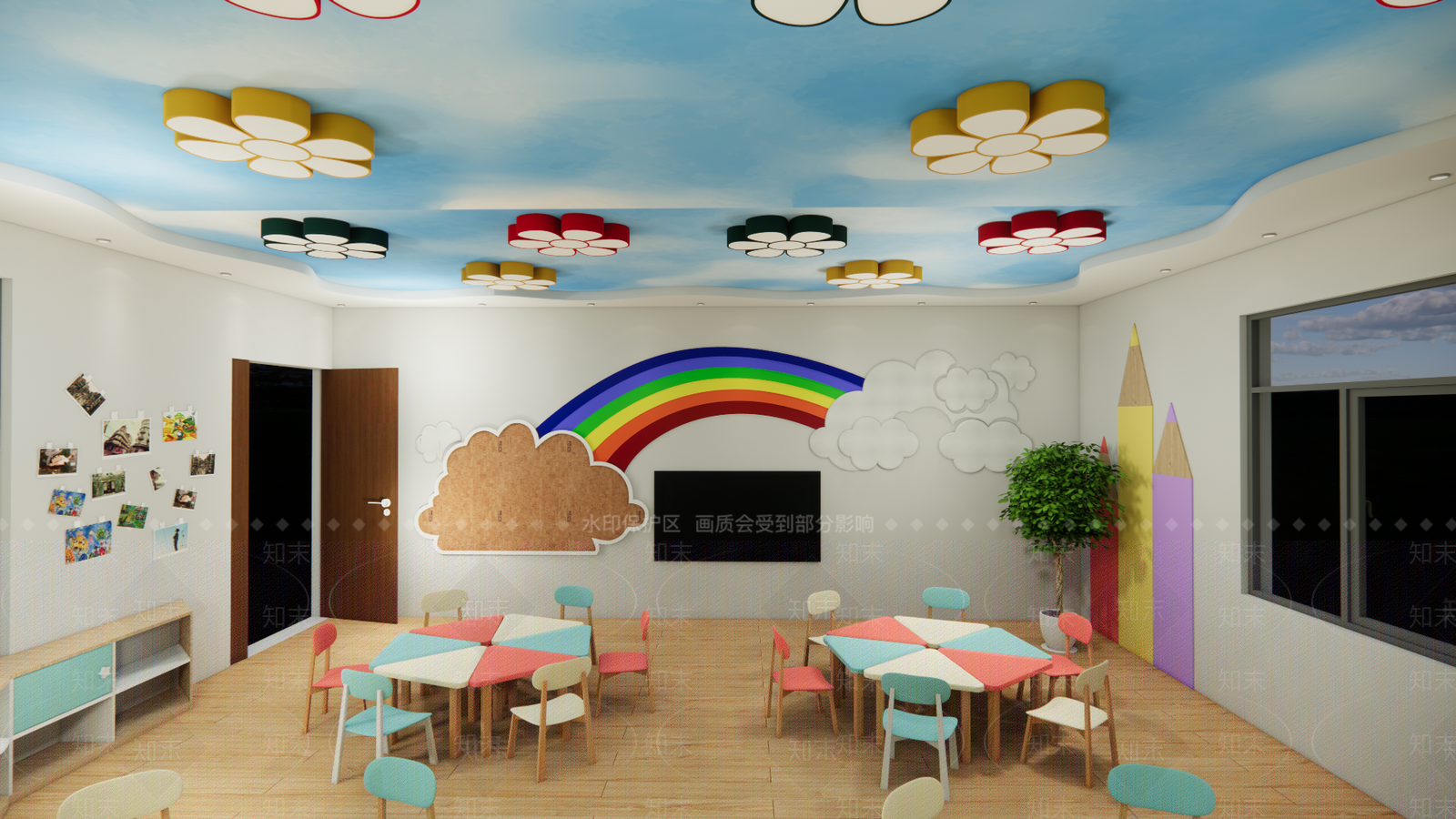 现代某部幼儿园美术室SU模型下载【ID:1156577251】
