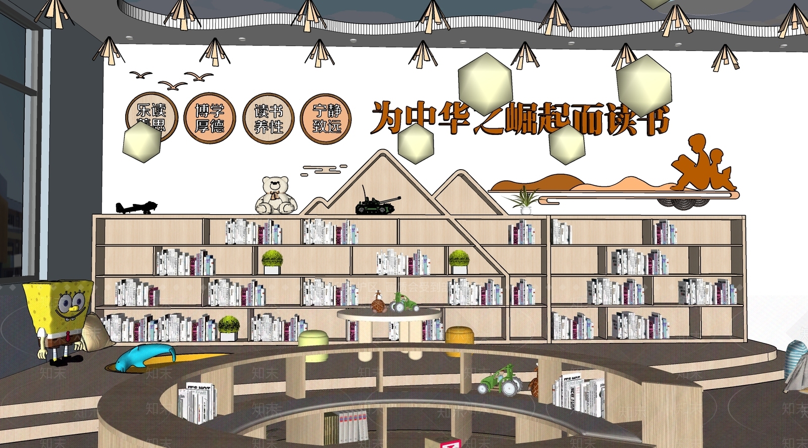 现代某部幼儿园阅览室SU模型下载【ID:1156582672】