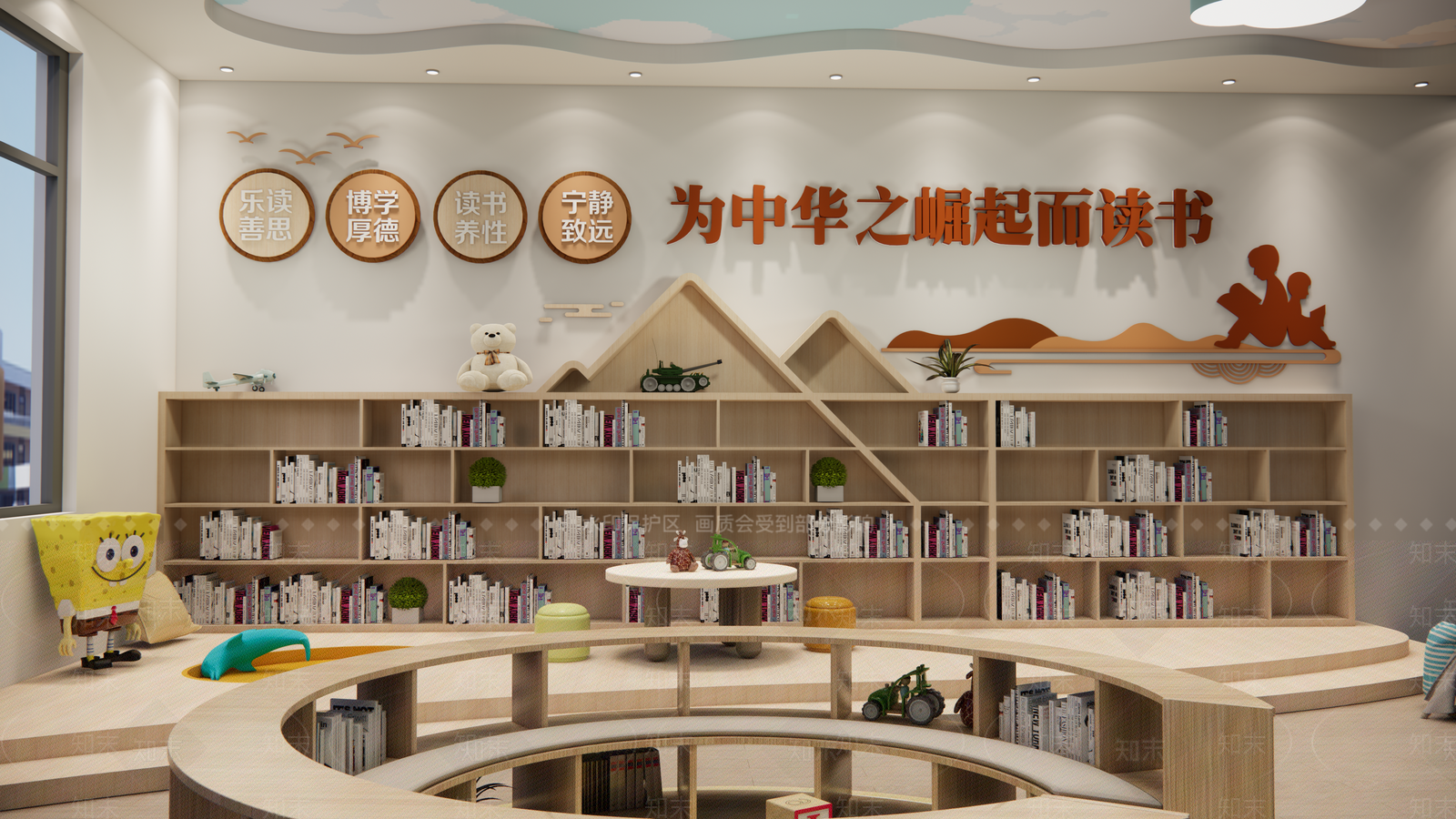 现代某部幼儿园阅览室SU模型下载【ID:1156582672】