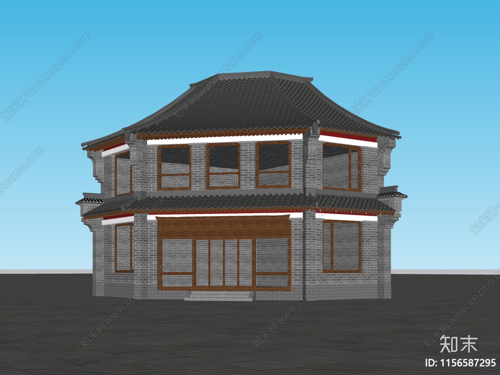 中式仿古建筑SU模型下载【ID:1156587295】