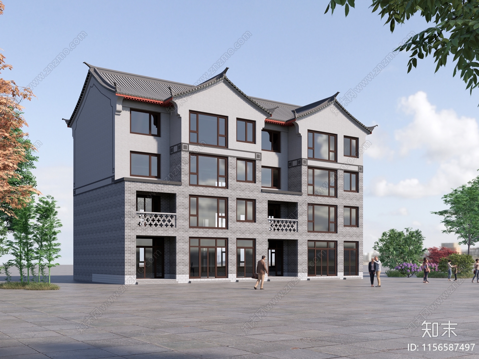 中式仿古建筑SU模型下载【ID:1156587497】