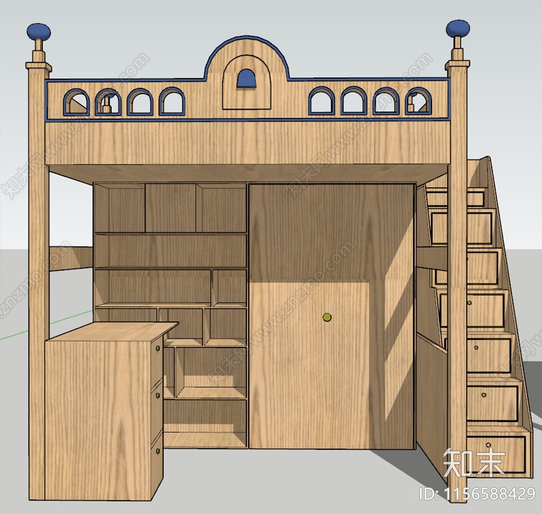 现代木质上下床SU模型下载【ID:1156588429】