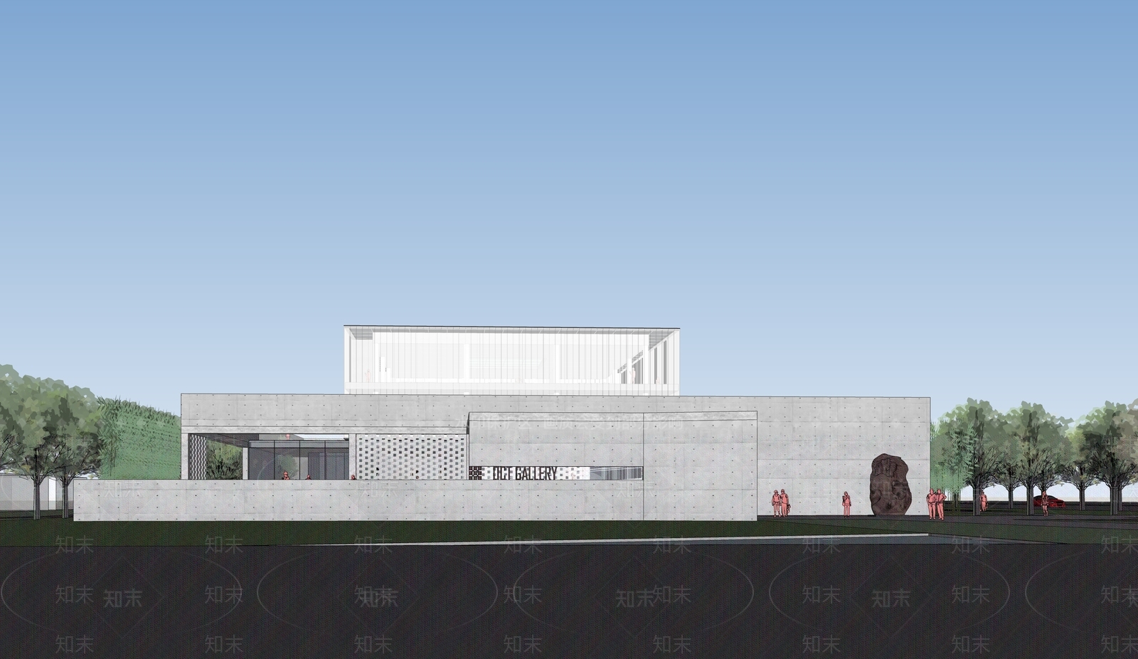 现代展览馆建筑SU模型下载【ID:1156593228】