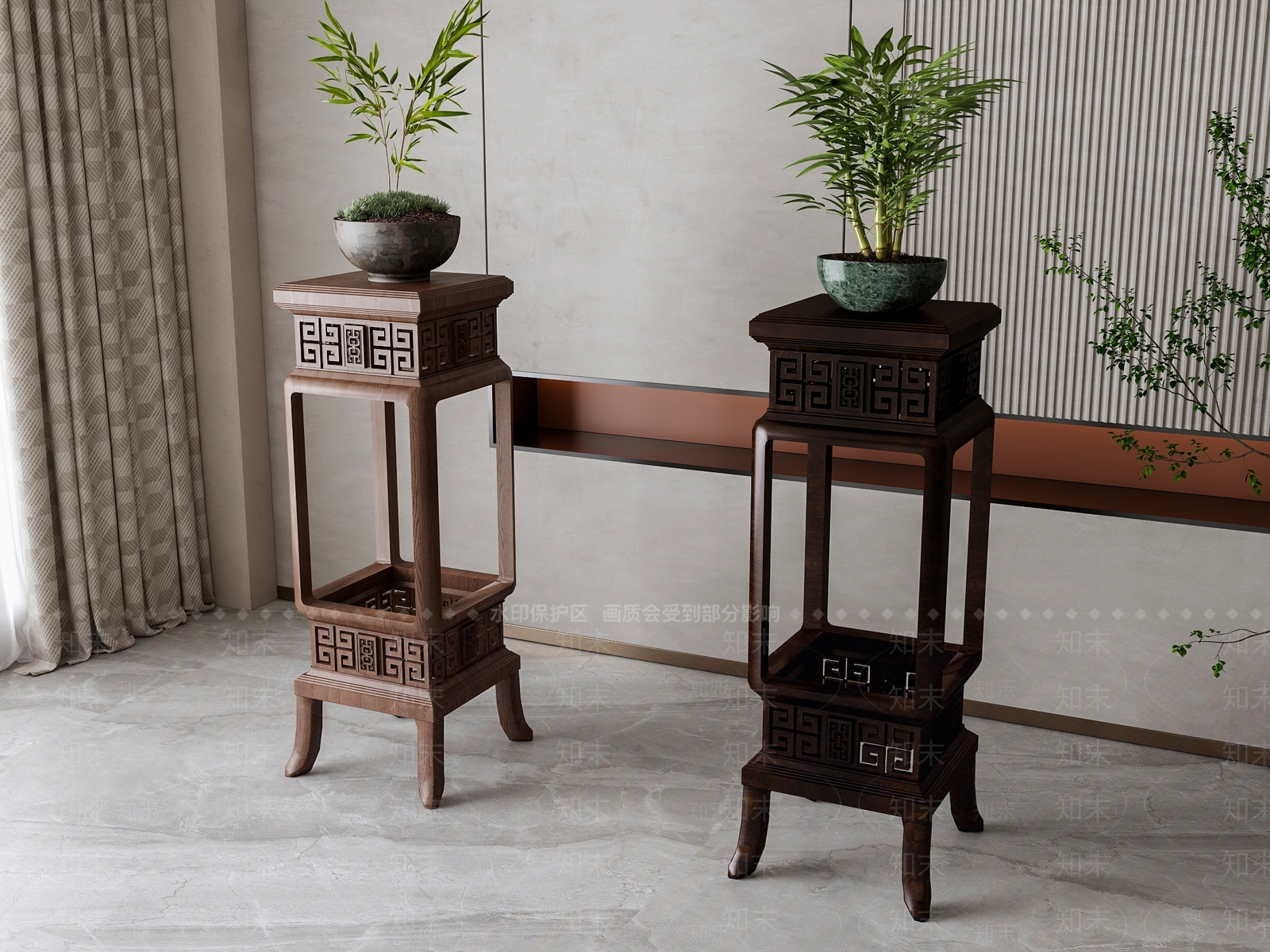 新中式花架组合3D模型下载【ID:1156593730】