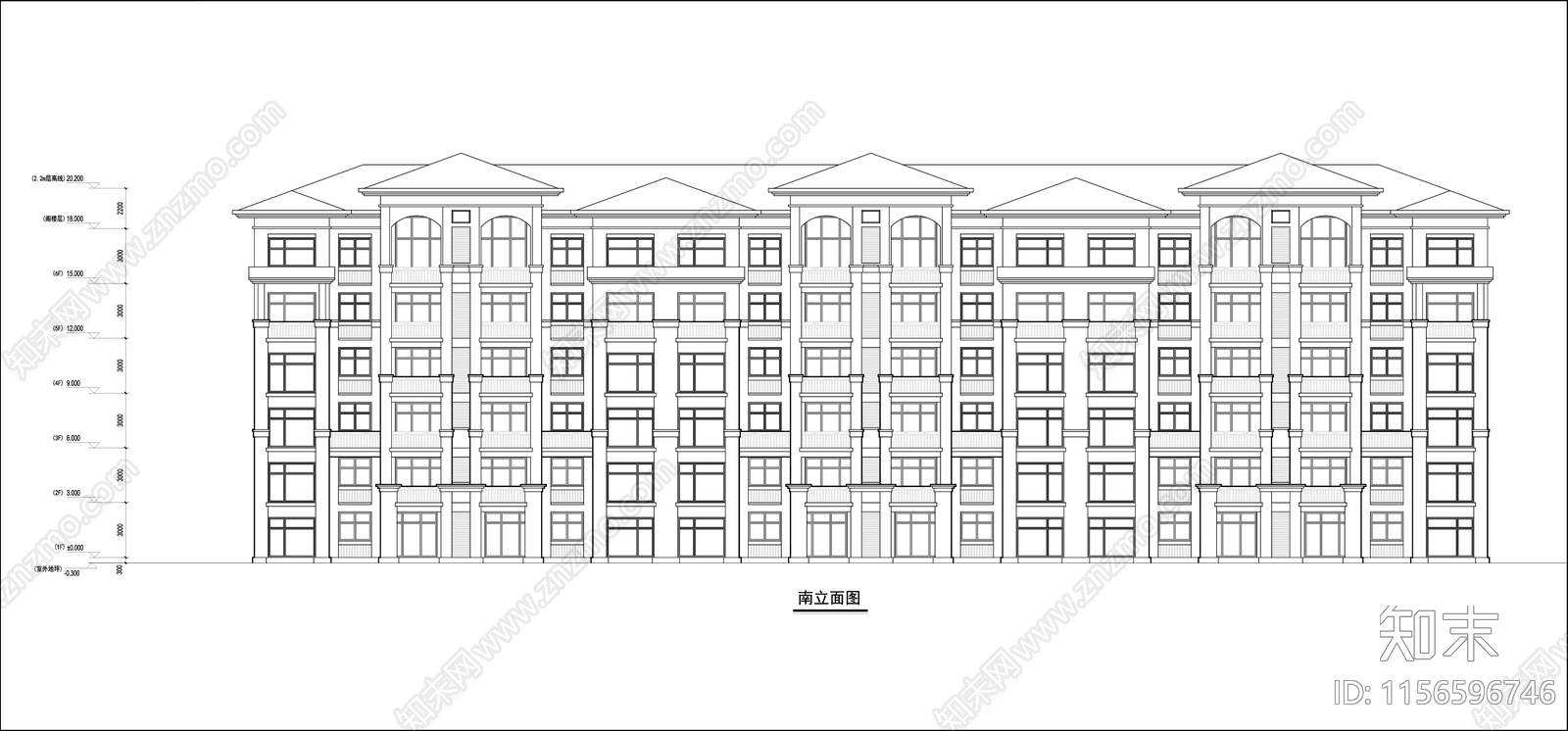 六层住宅平立剖面图cad施工图下载【ID:1156596746】