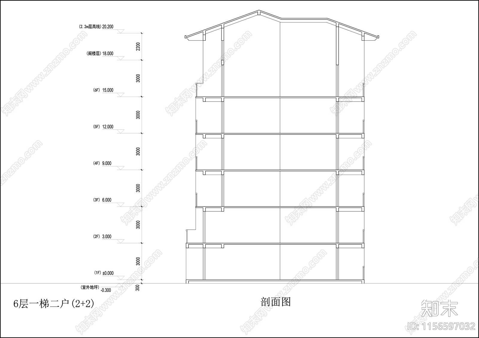 六层住宅平立剖面图cad施工图下载【ID:1156597032】